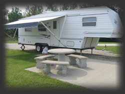 RV Camper and Picnic Table